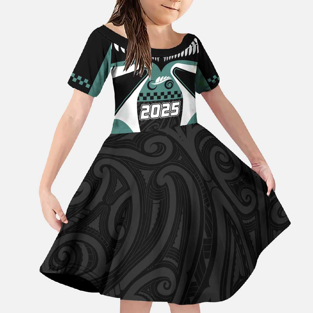 Custom New Zealand Bicycle 2025 Family Matching Tank Maxi Dress and Hawaiian Shirt LT03 Daughter's Dress Black-Teal - Polynesian Pride