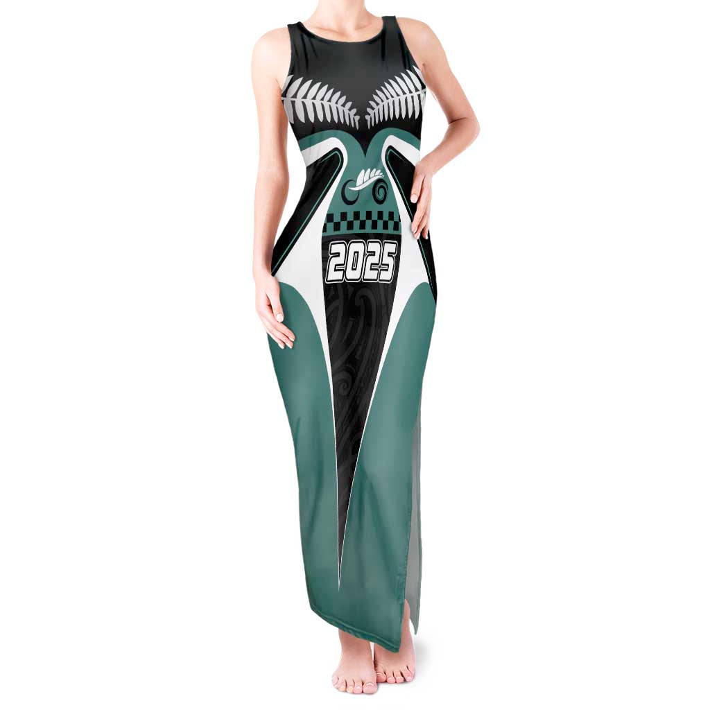 Custom New Zealand Bicycle 2025 Tank Maxi Dress LT03 Women Black-Teal - Polynesian Pride