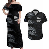 Custom New Zealand Football-Towards World Cup 2026 Couples Matching Off Shoulder Maxi Dress and Hawaiian Shirt LT03 Black - Polynesian Pride