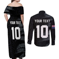 Custom New Zealand Football-Towards World Cup 2026 Couples Matching Off Shoulder Maxi Dress and Long Sleeve Button Shirt LT03 - Polynesian Pride