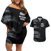 Custom New Zealand Football-Towards World Cup 2026 Couples Matching Off Shoulder Short Dress and Hawaiian Shirt LT03 Black - Polynesian Pride