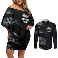 Custom New Zealand Football-Towards World Cup 2026 Couples Matching Off Shoulder Short Dress and Long Sleeve Button Shirt LT03 Black - Polynesian Pride