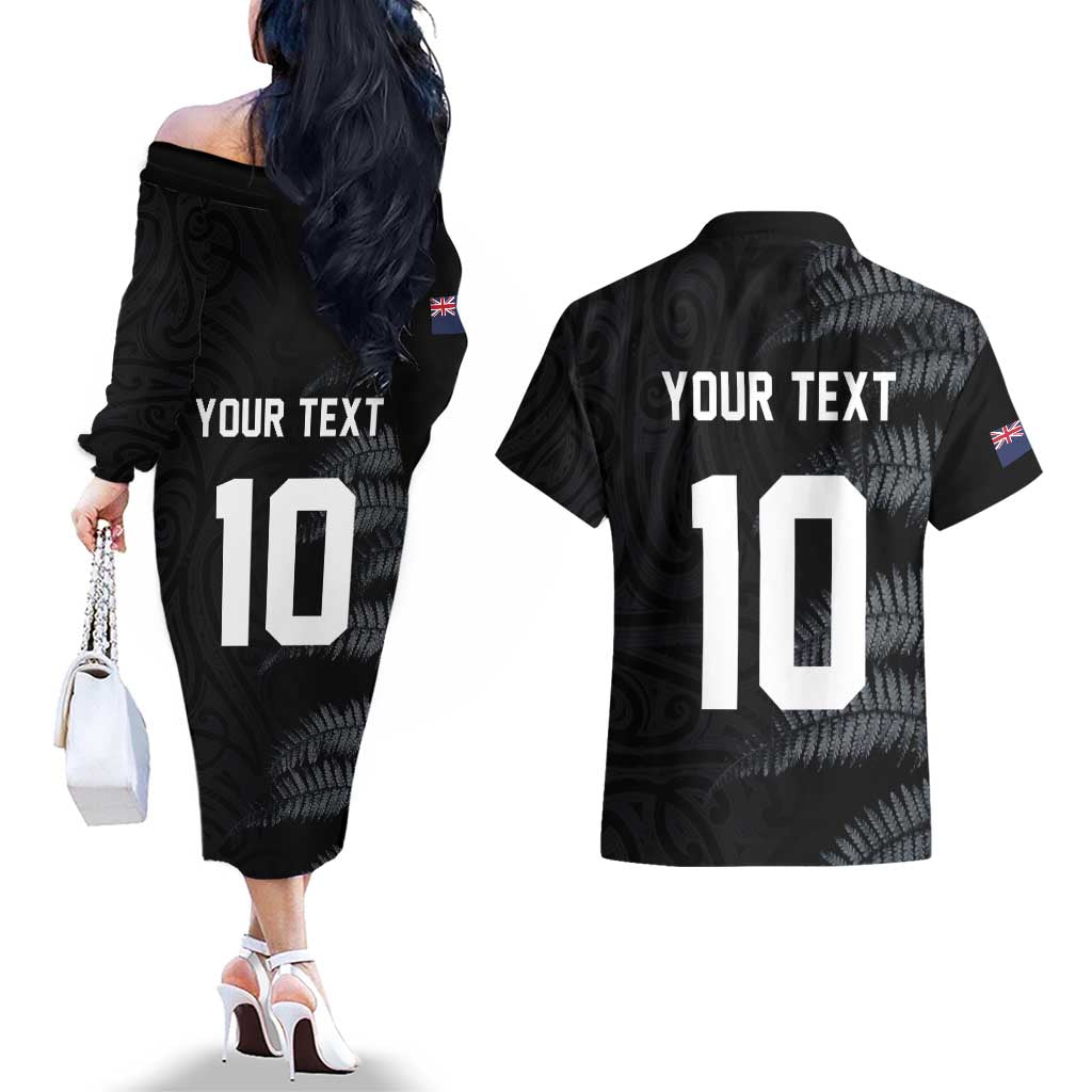 Custom New Zealand Football-Towards World Cup 2026 Couples Matching Off The Shoulder Long Sleeve Dress and Hawaiian Shirt LT03 - Polynesian Pride