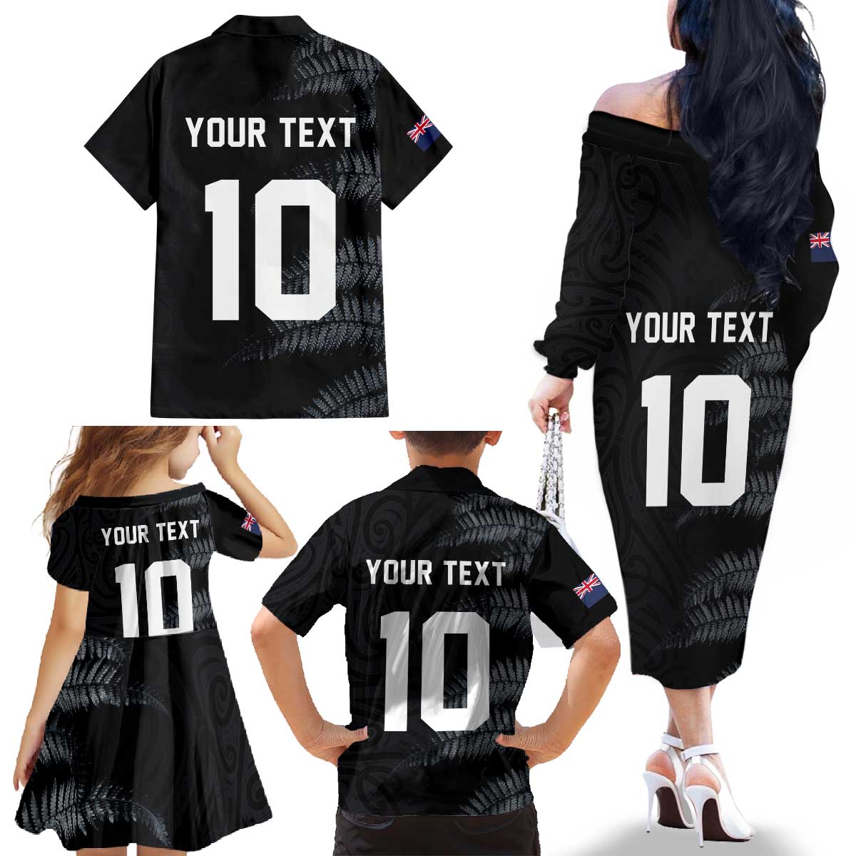 Custom New Zealand Football-Towards World Cup 2026 Family Matching Off The Shoulder Long Sleeve Dress and Hawaiian Shirt LT03 - Polynesian Pride
