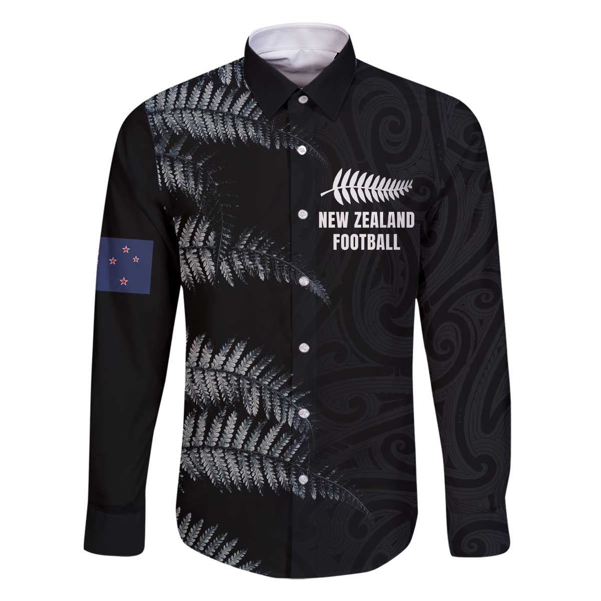 Custom New Zealand Football-Towards World Cup 2026 Family Matching Off The Shoulder Long Sleeve Dress and Hawaiian Shirt LT03 Dad's Shirt - Long Sleeve Black - Polynesian Pride