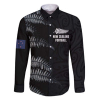 Custom New Zealand Football-Towards World Cup 2026 Family Matching Off The Shoulder Long Sleeve Dress and Hawaiian Shirt LT03 Dad's Shirt - Long Sleeve Black - Polynesian Pride