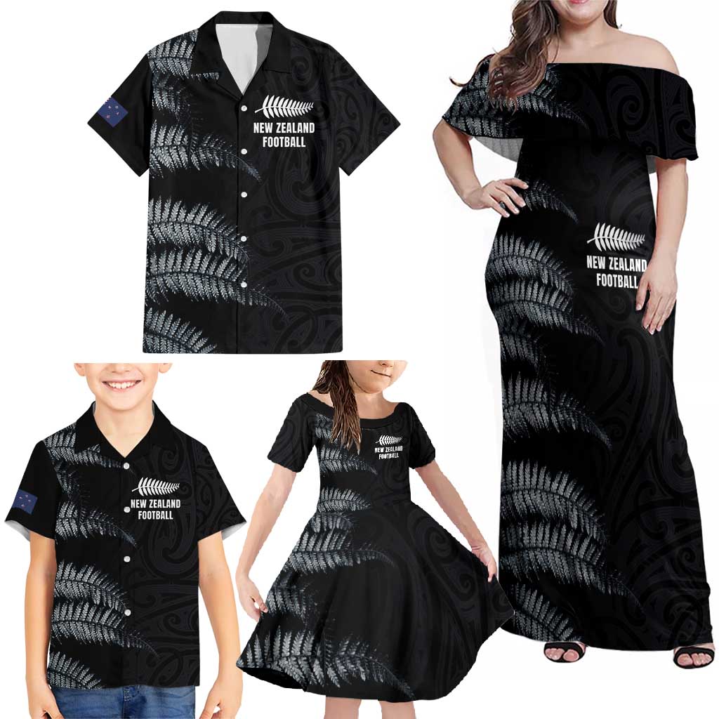 Custom New Zealand Football-Towards World Cup 2026 Family Matching Off Shoulder Maxi Dress and Hawaiian Shirt LT03 - Polynesian Pride
