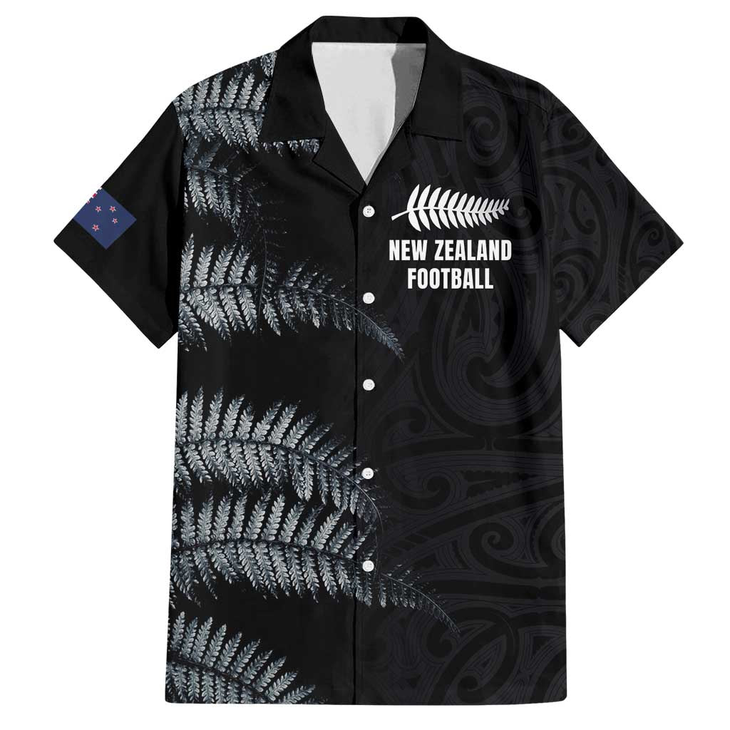 Custom New Zealand Football-Towards World Cup 2026 Family Matching Off Shoulder Maxi Dress and Hawaiian Shirt LT03 Dad's Shirt - Short Sleeve Black - Polynesian Pride