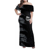 Custom New Zealand Football-Towards World Cup 2026 Family Matching Off Shoulder Maxi Dress and Hawaiian Shirt LT03 Mom's Dress Black - Polynesian Pride