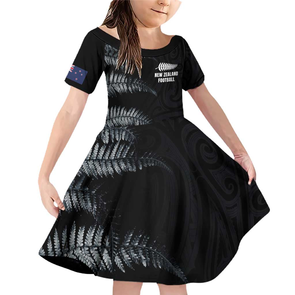Custom New Zealand Football-Towards World Cup 2026 Family Matching Off Shoulder Short Dress and Hawaiian Shirt LT03 Daughter's Dress Black - Polynesian Pride