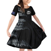 Custom New Zealand Football-Towards World Cup 2026 Family Matching Off Shoulder Short Dress and Hawaiian Shirt LT03 Daughter's Dress Black - Polynesian Pride