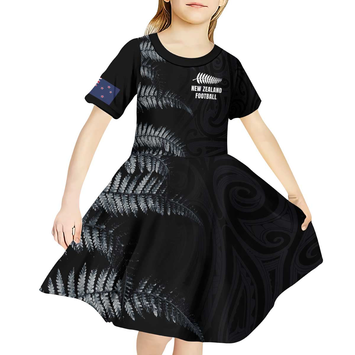 Custom New Zealand Football-Towards World Cup 2026 Kid Short Sleeve Dress LT03 - Polynesian Pride