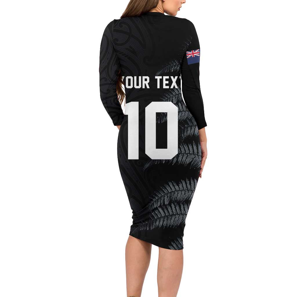 Custom New Zealand Football-Towards World Cup 2026 Long Sleeve Bodycon Dress LT03 - Polynesian Pride