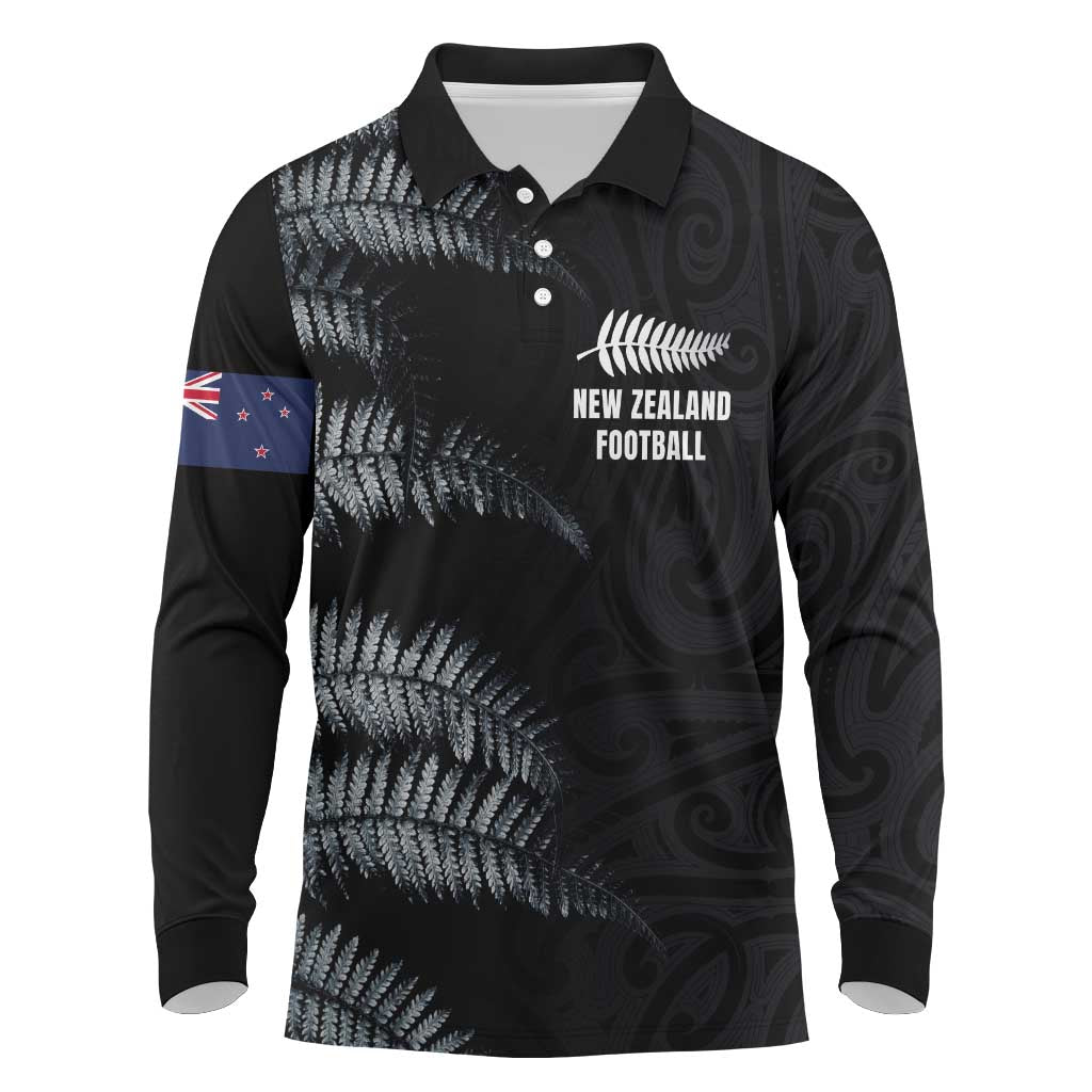 Custom New Zealand Football-Towards World Cup 2026 Long Sleeve Polo Shirt LT03 Black - Polynesian Pride