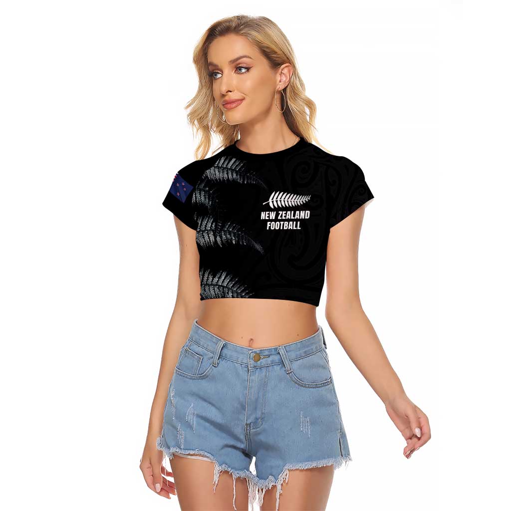 Custom New Zealand Football-Towards World Cup 2026 Raglan Cropped T Shirt LT03 Female Black - Polynesian Pride