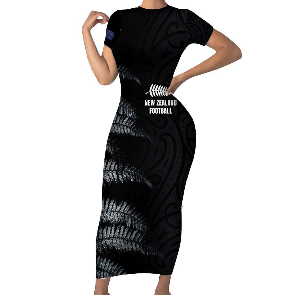 Custom New Zealand Football-Towards World Cup 2026 Short Sleeve Bodycon Dress LT03 Long Dress Black - Polynesian Pride