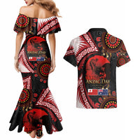 Tonga and Australia ANZAC Day Couples Matching Mermaid Dress and Hawaiian Shirt Aboriginal and Ngatu Art Pattern - Gallipoli Lest We Forget LT03 - Polynesian Pride