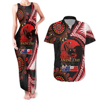 Tonga and Australia ANZAC Day Couples Matching Tank Maxi Dress and Hawaiian Shirt Aboriginal and Ngatu Art Pattern - Gallipoli Lest We Forget LT03 Black - Polynesian Pride
