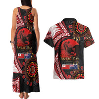 Tonga and Australia ANZAC Day Couples Matching Tank Maxi Dress and Hawaiian Shirt Aboriginal and Ngatu Art Pattern - Gallipoli Lest We Forget LT03 - Polynesian Pride
