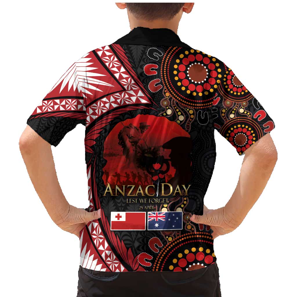 Tonga and Australia ANZAC Day Family Matching Mermaid Dress and Hawaiian Shirt Aboriginal and Ngatu Art Pattern - Gallipoli Lest We Forget LT03 - Polynesian Pride