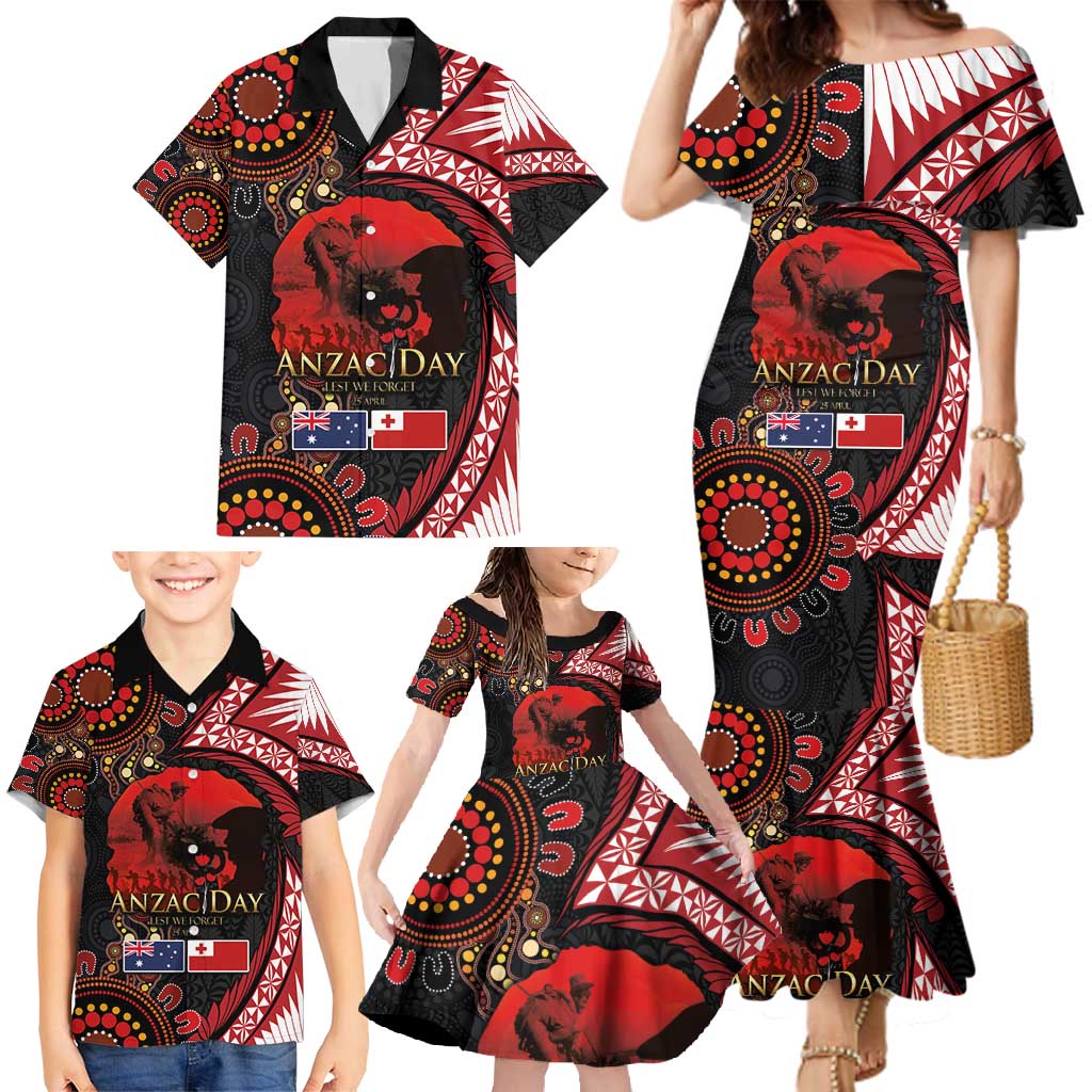 Tonga and Australia ANZAC Day Family Matching Mermaid Dress and Hawaiian Shirt Aboriginal and Ngatu Art Pattern - Gallipoli Lest We Forget LT03 - Polynesian Pride
