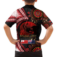 Tonga and Australia ANZAC Day Family Matching Off The Shoulder Long Sleeve Dress and Hawaiian Shirt Aboriginal and Ngatu Art Pattern - Gallipoli Lest We Forget LT03 - Polynesian Pride