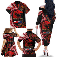 Tonga and Australia ANZAC Day Family Matching Off The Shoulder Long Sleeve Dress and Hawaiian Shirt Aboriginal and Ngatu Art Pattern - Gallipoli Lest We Forget LT03 - Polynesian Pride