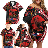 Tonga and Australia ANZAC Day Family Matching Off Shoulder Short Dress and Hawaiian Shirt Aboriginal and Ngatu Art Pattern - Gallipoli Lest We Forget LT03 - Polynesian Pride