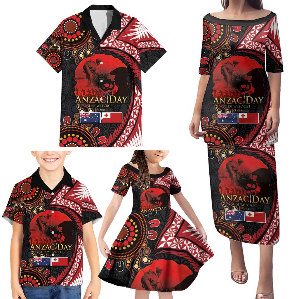 Tonga and Australia ANZAC Day Family Matching Puletasi and Hawaiian Shirt Aboriginal and Ngatu Art Pattern - Gallipoli Lest We Forget LT03 - Polynesian Pride