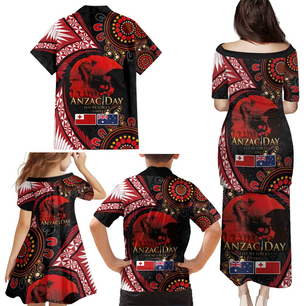 Tonga and Australia ANZAC Day Family Matching Puletasi and Hawaiian Shirt Aboriginal and Ngatu Art Pattern - Gallipoli Lest We Forget LT03 - Polynesian Pride