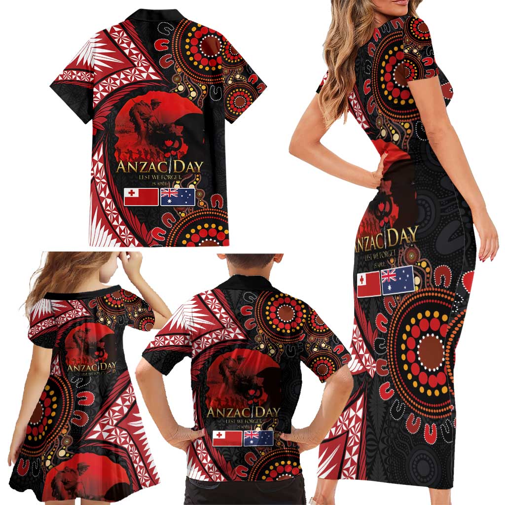 Tonga and Australia ANZAC Day Family Matching Short Sleeve Bodycon Dress and Hawaiian Shirt Aboriginal and Ngatu Art Pattern - Gallipoli Lest We Forget LT03 - Polynesian Pride