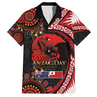 Tonga and Australia ANZAC Day Family Matching Short Sleeve Bodycon Dress and Hawaiian Shirt Aboriginal and Ngatu Art Pattern - Gallipoli Lest We Forget LT03 Dad's Shirt - Short Sleeve Black - Polynesian Pride