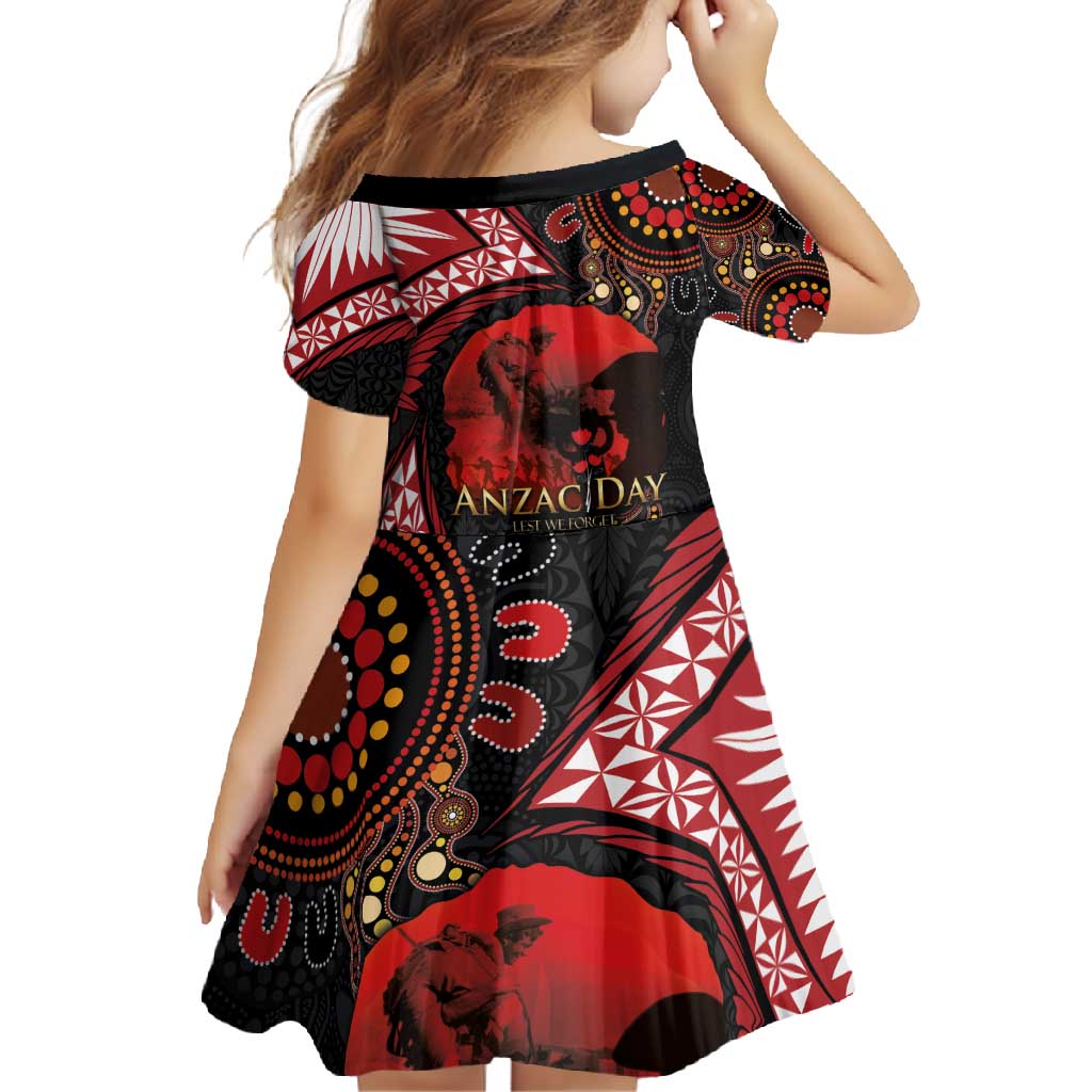 Tonga and Australia ANZAC Day Family Matching Summer Maxi Dress and Hawaiian Shirt Aboriginal and Ngatu Art Pattern - Gallipoli Lest We Forget LT03 - Polynesian Pride