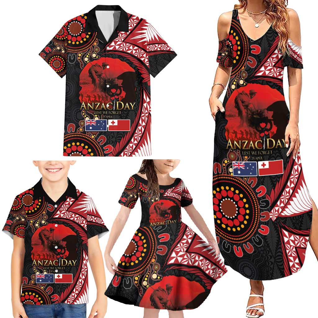 Tonga and Australia ANZAC Day Family Matching Summer Maxi Dress and Hawaiian Shirt Aboriginal and Ngatu Art Pattern - Gallipoli Lest We Forget LT03 - Polynesian Pride