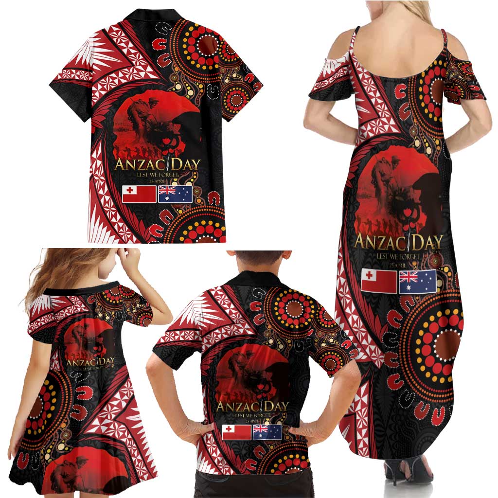 Tonga and Australia ANZAC Day Family Matching Summer Maxi Dress and Hawaiian Shirt Aboriginal and Ngatu Art Pattern - Gallipoli Lest We Forget LT03 - Polynesian Pride