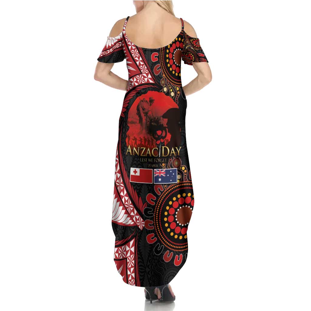 Tonga and Australia ANZAC Day Family Matching Summer Maxi Dress and Hawaiian Shirt Aboriginal and Ngatu Art Pattern - Gallipoli Lest We Forget LT03 - Polynesian Pride
