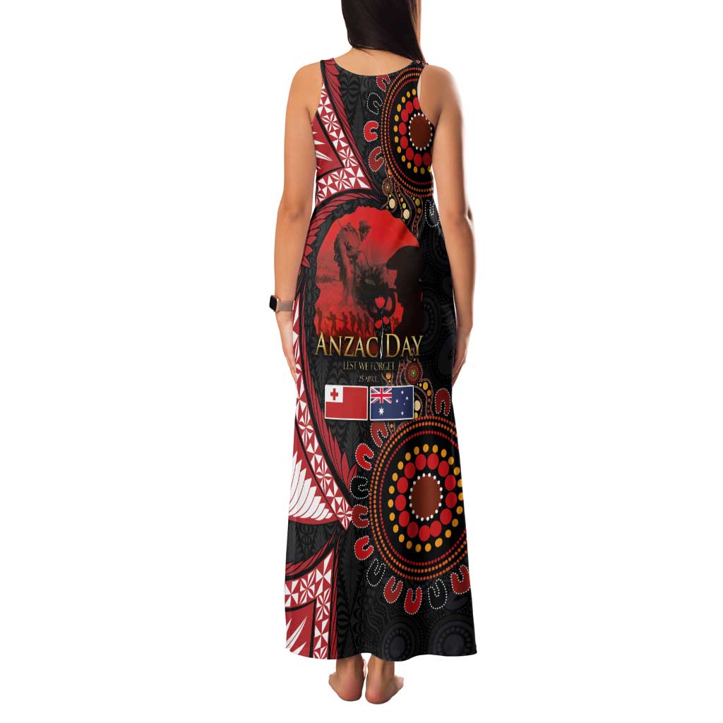 Tonga and Australia ANZAC Day Family Matching Tank Maxi Dress and Hawaiian Shirt Aboriginal and Ngatu Art Pattern - Gallipoli Lest We Forget LT03 - Polynesian Pride