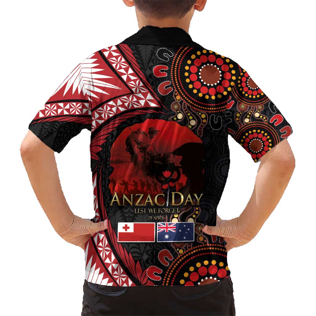Tonga and Australia ANZAC Day Kid Hawaiian Shirt Aboriginal and Ngatu Art Pattern - Gallipoli Lest We Forget LT03 - Polynesian Pride