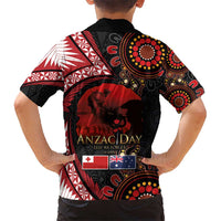 Tonga and Australia ANZAC Day Kid Hawaiian Shirt Aboriginal and Ngatu Art Pattern - Gallipoli Lest We Forget LT03 - Polynesian Pride