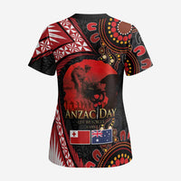 Tonga and Australia ANZAC Day Scrub Top Aboriginal and Ngatu Art Pattern - Gallipoli Lest We Forget LT03 - Polynesian Pride