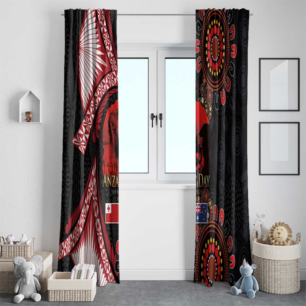 Tonga and Australia ANZAC Day Window Curtain Aboriginal and Ngatu Art Pattern - Gallipoli Lest We Forget