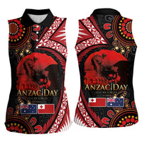 Tonga and Australia ANZAC Day Women Sleeveless Polo Shirt Aboriginal and Ngatu Art Pattern - Gallipoli Lest We Forget LT03 - Polynesian Pride