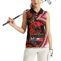 Tonga and Australia ANZAC Day Women Sleeveless Polo Shirt Aboriginal and Ngatu Art Pattern - Gallipoli Lest We Forget LT03 - Polynesian Pride