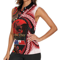 Tonga and Australia ANZAC Day Women Sleeveless Polo Shirt Aboriginal and Ngatu Art Pattern - Gallipoli Lest We Forget LT03 - Polynesian Pride