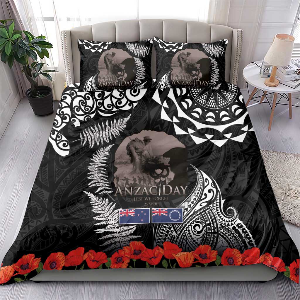 New Zealand and Cook Islands ANZAC Day Bedding Set Gallipoli Lest We Forget Tatau Art Tribal and Maori Tattoo with Fern LT03 - Polynesian Pride