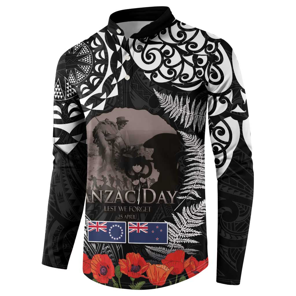 New Zealand and Cook Islands ANZAC Day Button Sweatshirt Gallipoli Lest We Forget Tatau Art Tribal and Maori Tattoo with Fern LT03 - Polynesian Pride