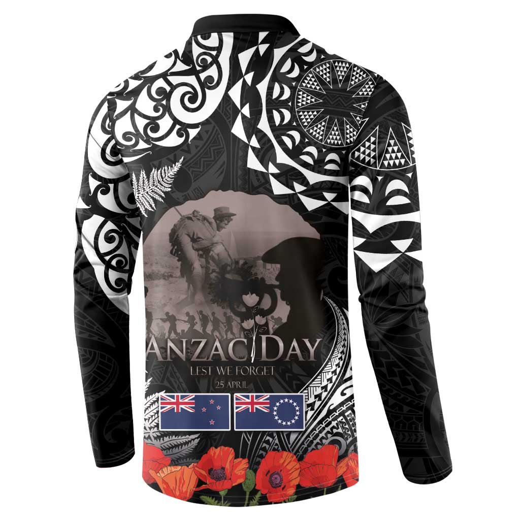 New Zealand and Cook Islands ANZAC Day Button Sweatshirt Gallipoli Lest We Forget Tatau Art Tribal and Maori Tattoo with Fern LT03 - Polynesian Pride