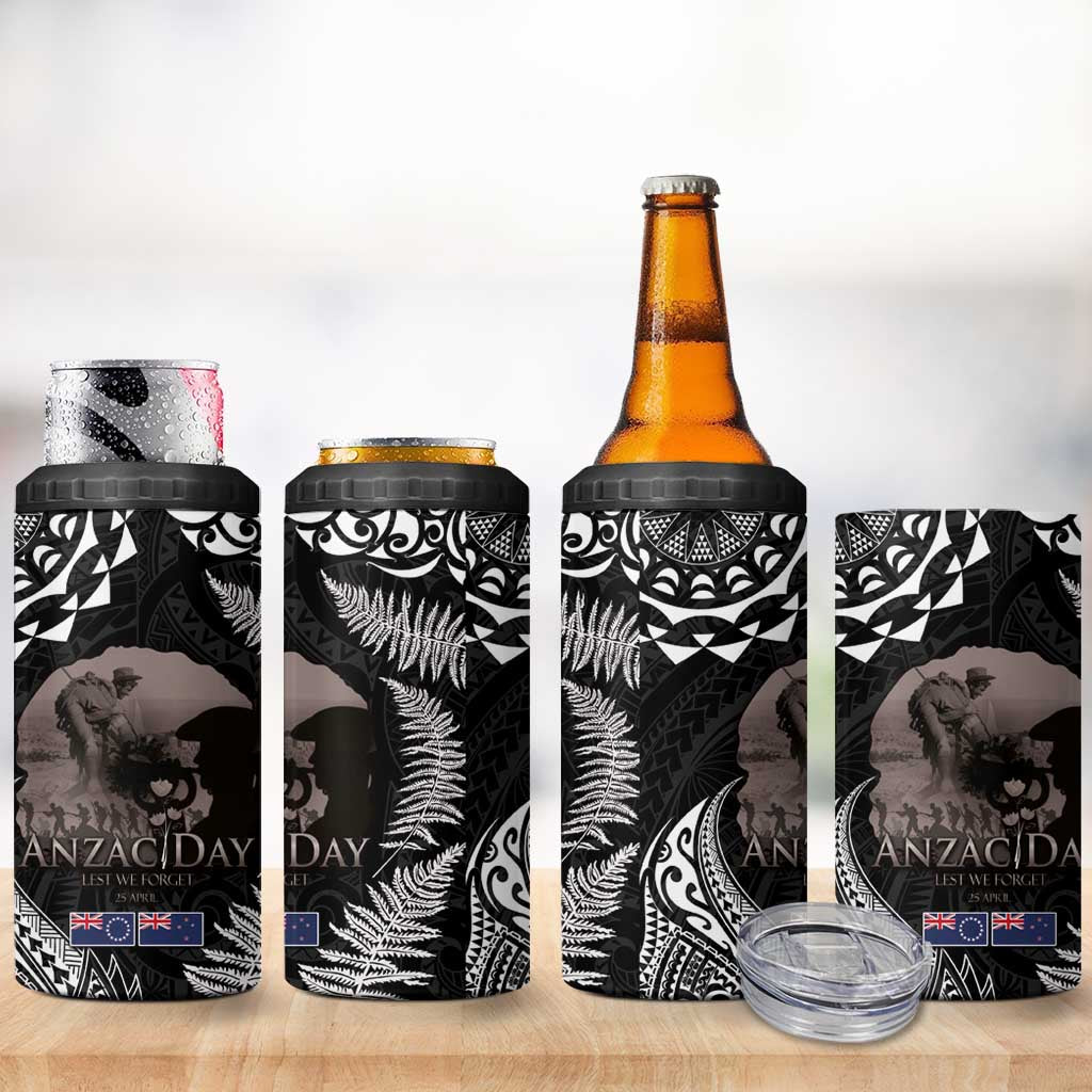 New Zealand and Cook Islands ANZAC Day 4 in 1 Can Cooler Tumbler Gallipoli Lest We Forget Tatau Art Tribal and Maori Tattoo with Fern LT03 - Polynesian Pride