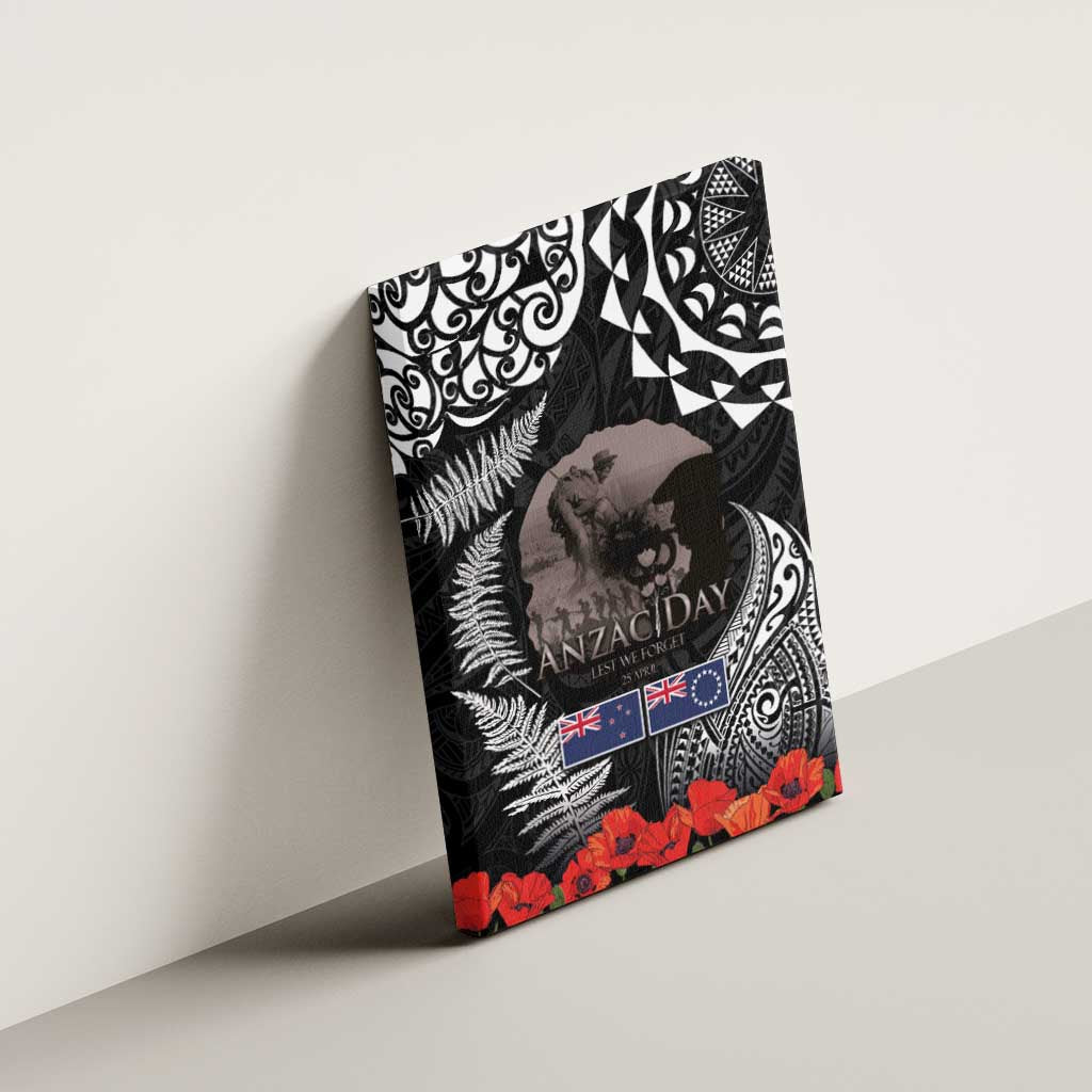 New Zealand and Cook Islands ANZAC Day Canvas Wall Art Gallipoli Lest We Forget Tatau Art Tribal and Maori Tattoo with Fern LT03 - Polynesian Pride