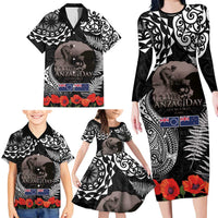New Zealand and Cook Islands ANZAC Day Family Matching Long Sleeve Bodycon Dress and Hawaiian Shirt Gallipoli Lest We Forget Tatau Art Tribal and Maori Tattoo with Fern LT03 - Polynesian Pride